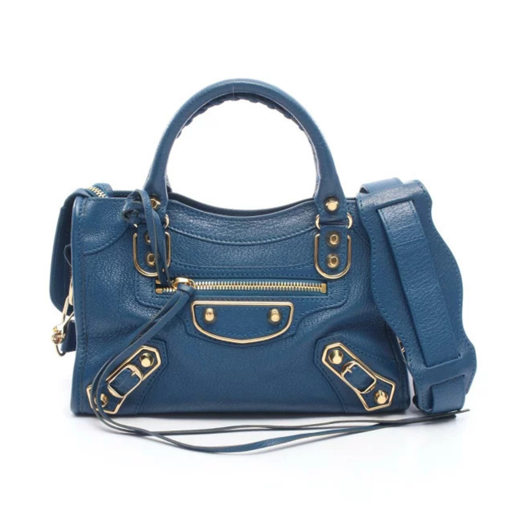 Balenciaga Metallic City Handbag Leather Blue